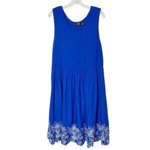 Vintage Jane Ashley Royal Blue Sleeveless Dress Floral Eyelet Women’s Size 2X
